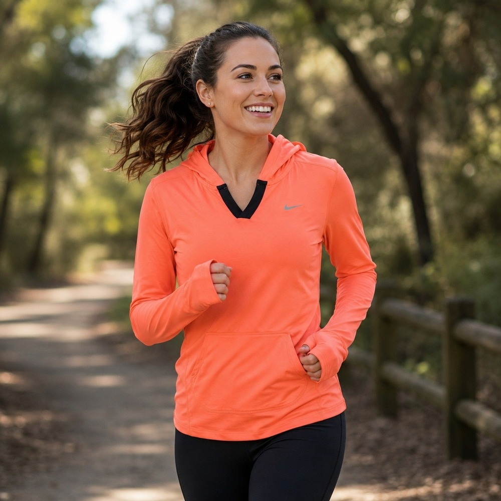 Nike Dri-FIT Running Hoodie Hooded Pullover Coral Kangaroo Pocket Women's S